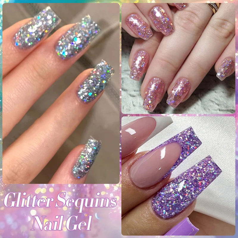 LILYCUTE 7ml 글리터 스팽글 젤 매니큐어 글리터 불규칙한 모양의 스파클링 젤 UV LEDFor 네일 아트 살롱 홈 DIY