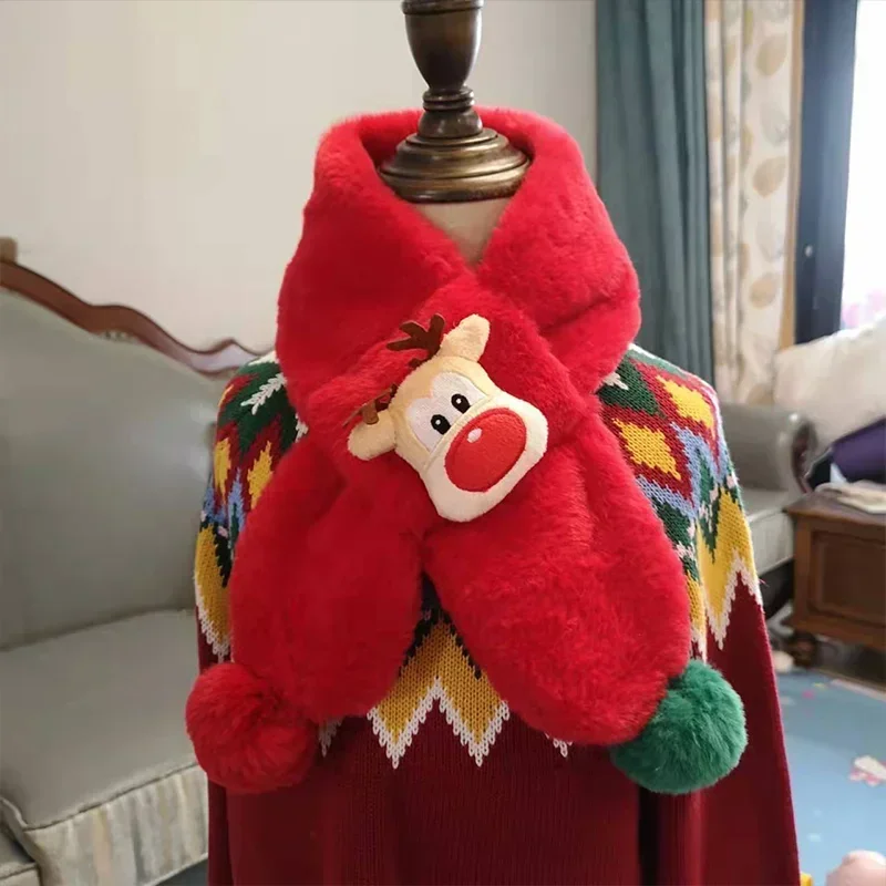 Children's Scarf Winter Warm Baby Plush Scarf Thickened Men and Girls Windproof Cute Christmas Deer kids scarf
