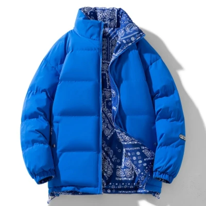 2023Autumn Winter Double side Cotton Jacket Men's Fashion Brand Thickened Short Standing Collar Warm Coat Men's Down Cotton Coat