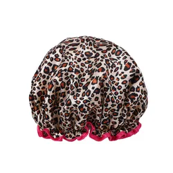 Leopard Print Double Layer Waterproof Shower Cap - Reusable and Elastic Hair Cover (Leopard print)