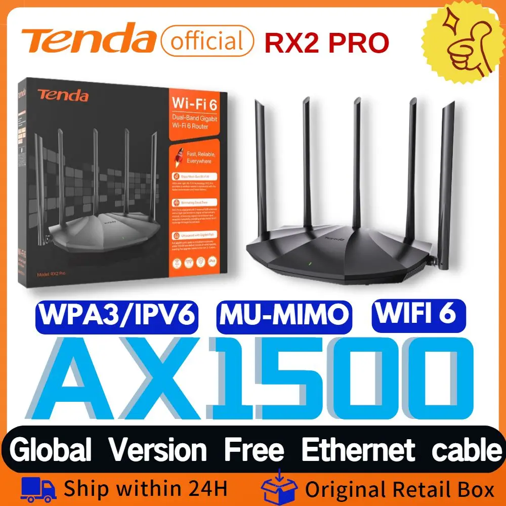 Tenda Wifi 6 Router Ax1500 Gigabit Router Wireless Dual Band 2.4G 5Ghz Wifi Reapter Gigabit Wi-Fi 6 Router 5 * 6Dbi Antenne