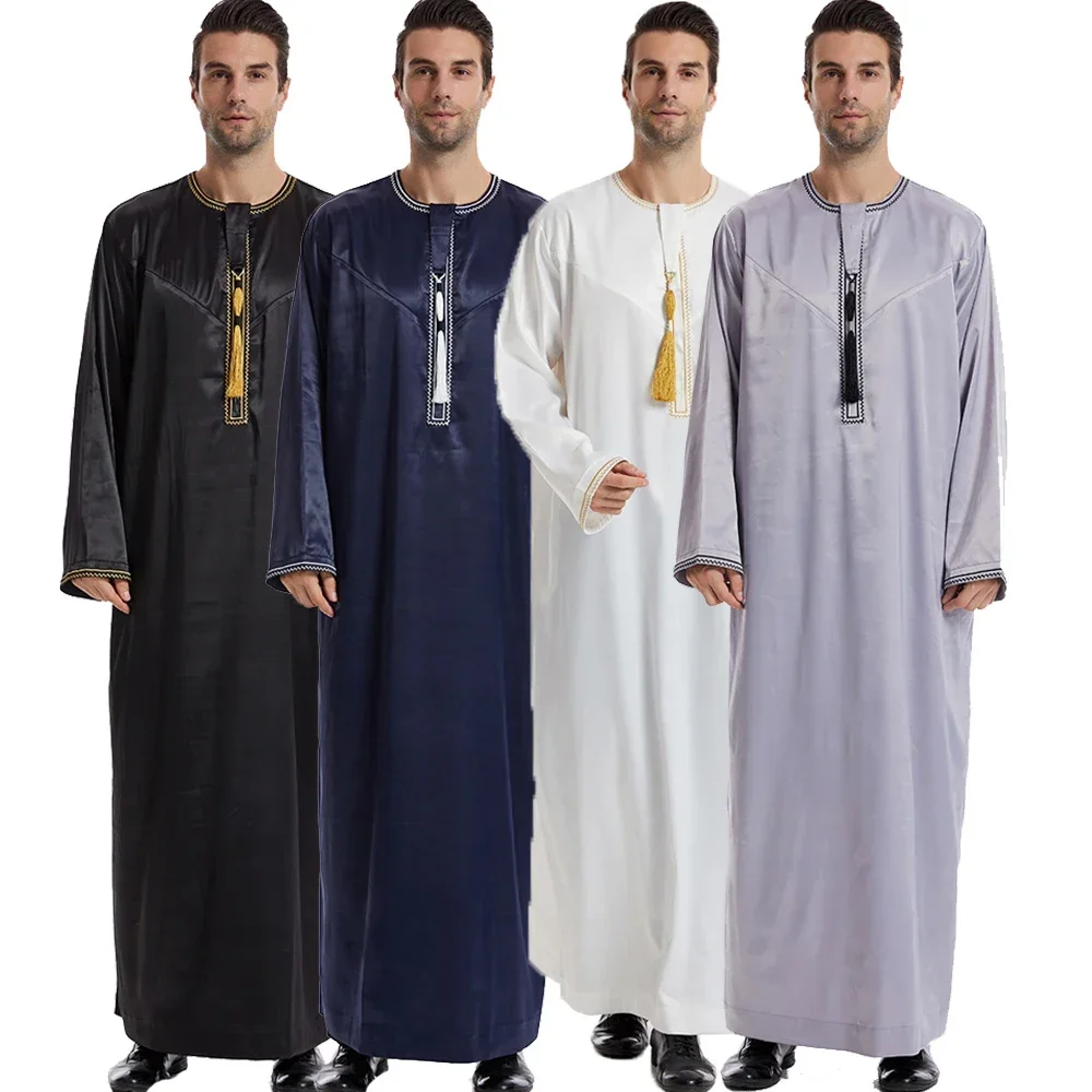 

Новинка, мужская одежда в исламском мусульманском стиле, свободная абайя, Jubba Thobe на молнии спереди, Мужская кафтан, макси-халат, платье в Пакистане, Аравии
