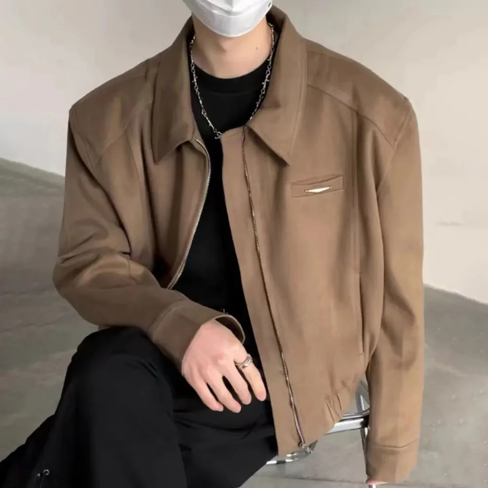 Mens Jacket Shoulder Pad Casual Jacket Autumn American Elegant All-Match Simple Long Sleeve Baseball Men'S Clothing