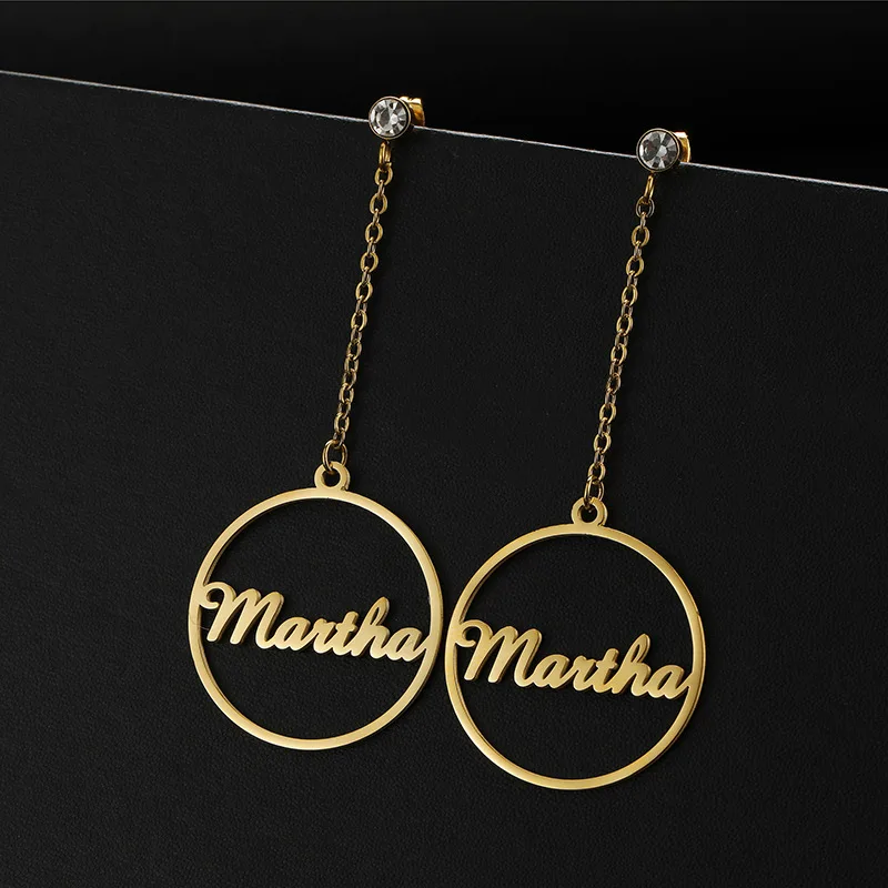 Custom Long Chain Big Hoop Earrings Personalized Name Earring Stainless Steel Heart Nameplate Earrings for Women Fashion Jewelry