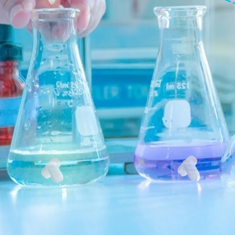 10 Pcs Magnetic Stirrer Cylindrical Bar Mixer Rod Oval Laboratory Liquid White Kit Plate