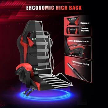 RGB Gaming Chair with LED Lights and Ergonomic Computer Chair Reclining PU Leather High Back Video Office Chair with Headrest 4