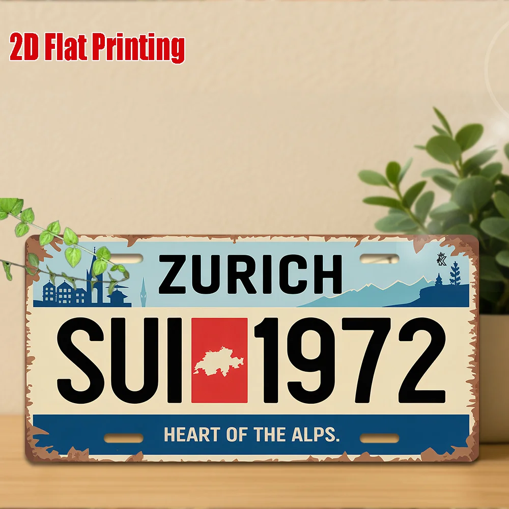 AL 사인 - 빈티지 내구성 금속 플라크 벽 장식, 취리히 스위스 1972 알프스 홈 오피스 바 맨 케이브 벽 장식