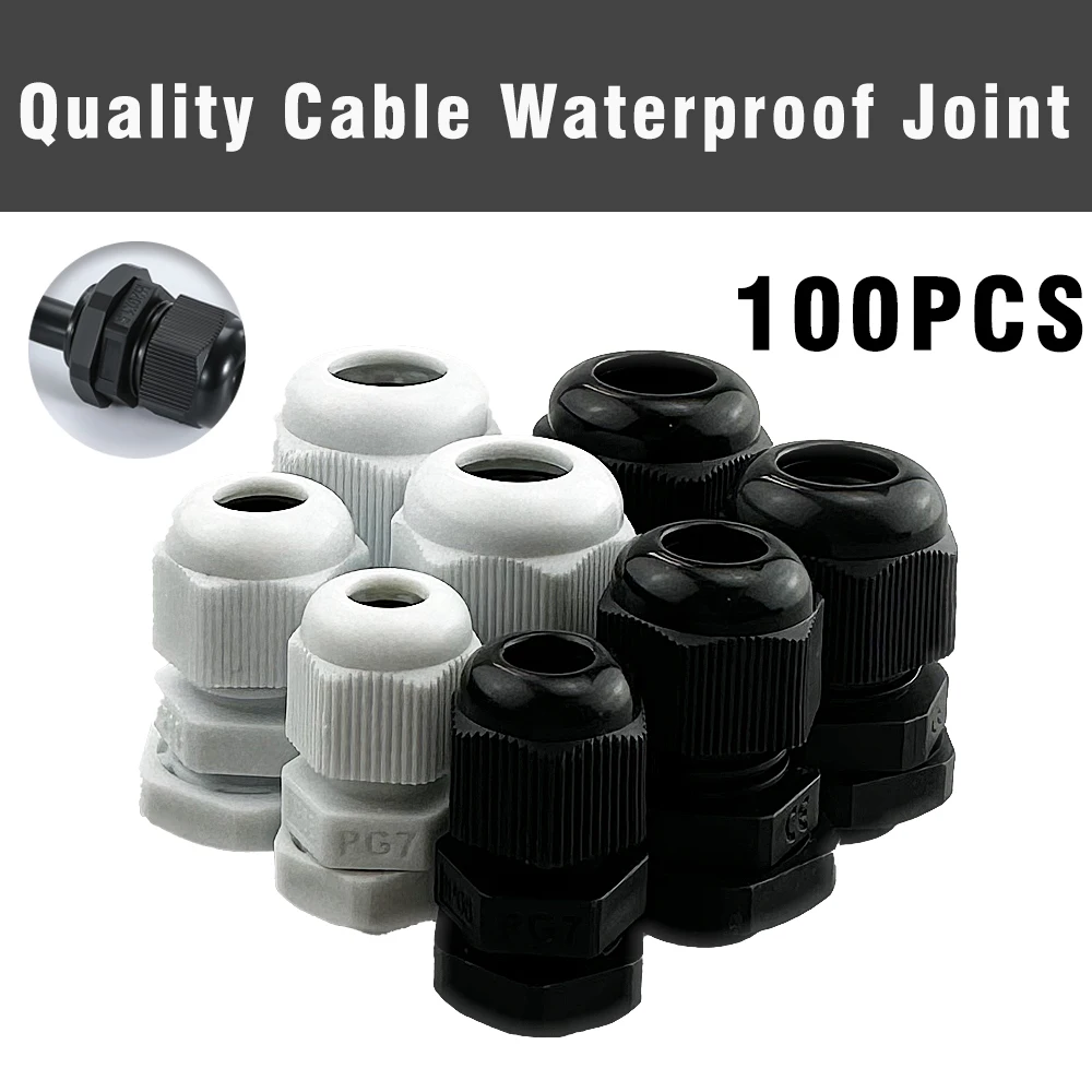 PG7 PG9 PG11 PG13.5 Waterproof Cable Gland Nylon Joints with Gasket 100PCS cable gland