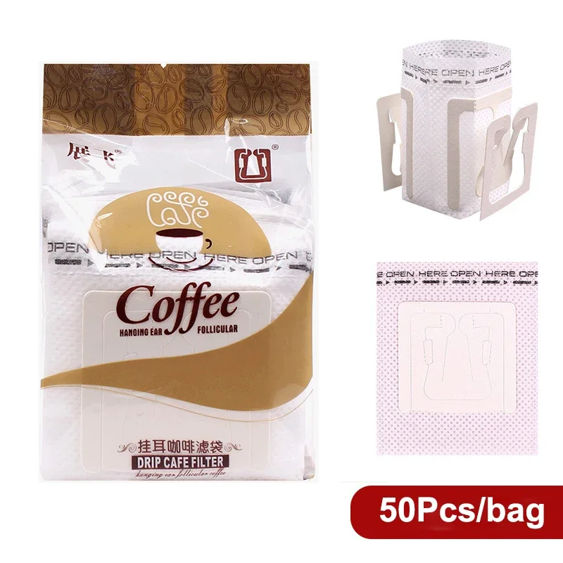 50pcs / Pack Café Filtre Sac Portable Suspendu Oreille Style Café Filtres  Papier Home Office Travel B