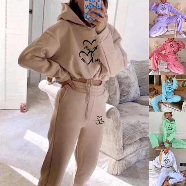 Women S Casual Set Hooded Sweatshirt And Pants Printed Top And Sweatpants Loose Women S Sports.jpg