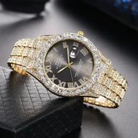 Offre spéciale diamant Bling montre hommes couleur or cadeau de luxe montres à Quartz mâle horloge livraison directe strass calendrier montre-bracelet 5