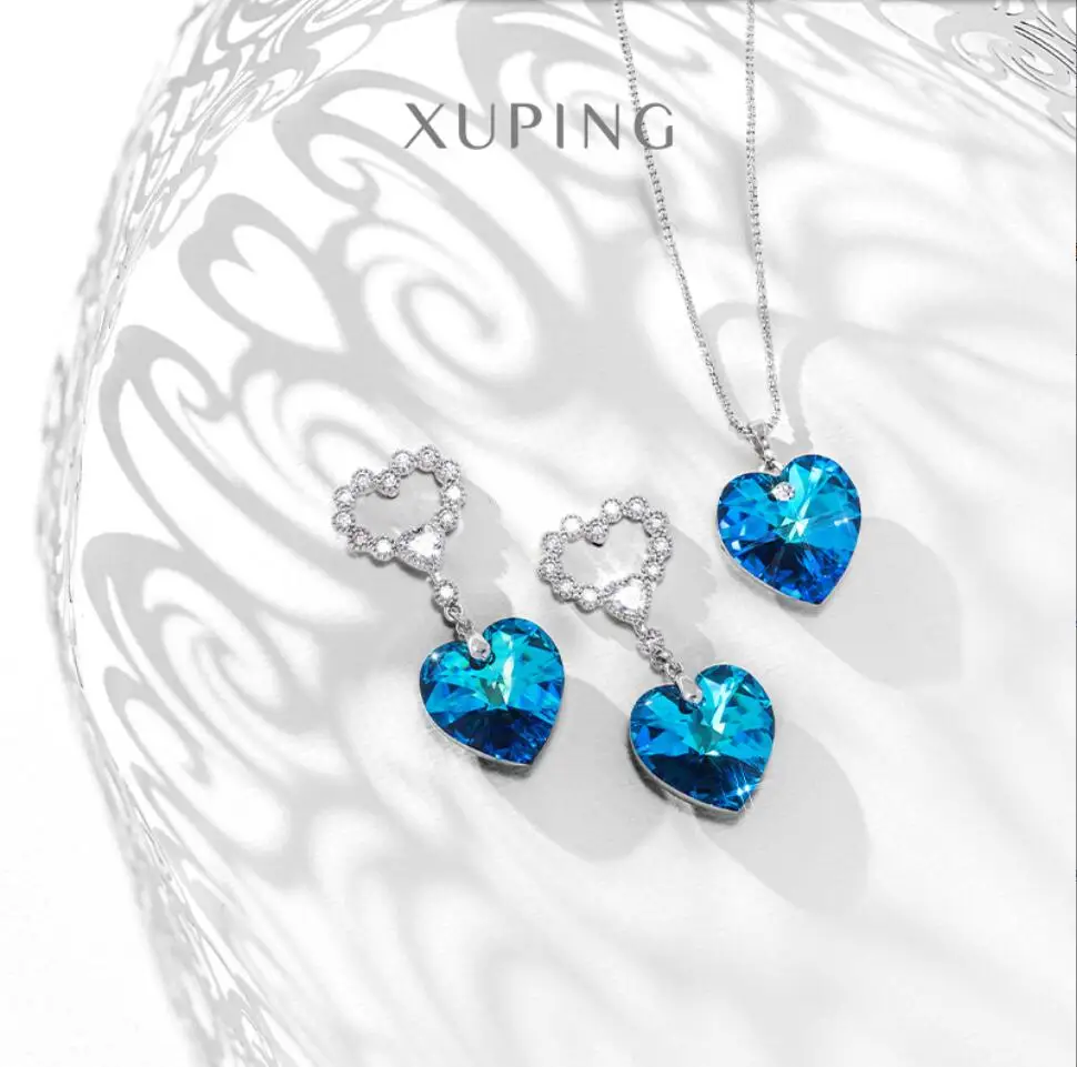 

3PCS Fashion Bridal Wedding Jewelry Set Gorgeous Crystal Heart Necklace Rings Earrings Women Anniversary Birthday Gifts F1744