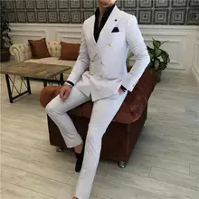 2022 New Elegant Double Breasted Men Suits Peak Lapel Groom Tuxedos for Wedding SuitsTwo Pieces (Jacket Pants) Formal Man Blazer