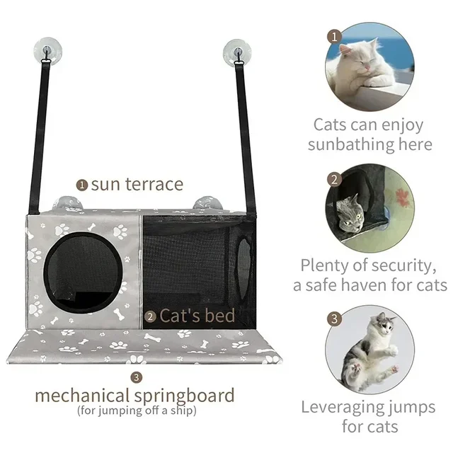 2-in-1 Cat Hammock Hanging Type Cat Nest Window Suction Cup Balcony Hanging Nest No Punching Cat Hammock Cat Nest Tunnel Toys 4
