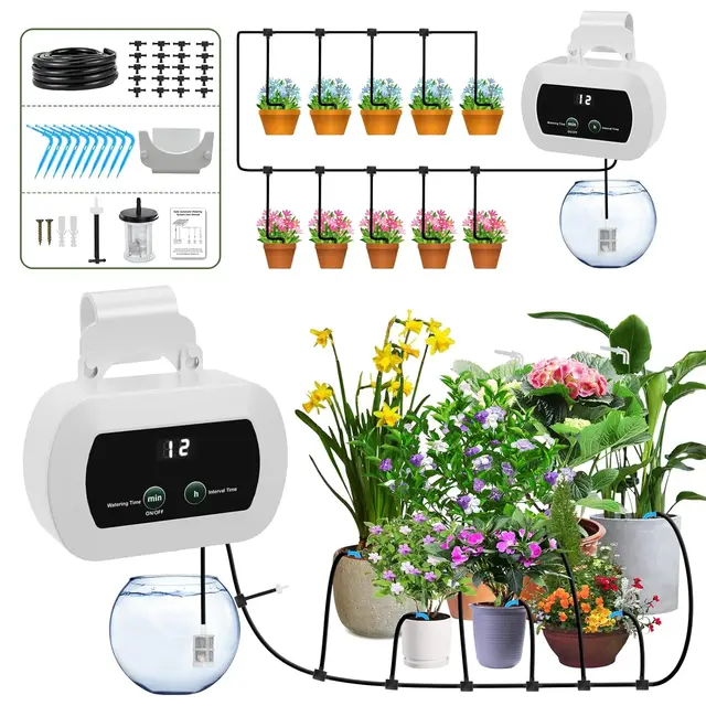 Système d'irrigation goutte à goutte USB, système d'arrosage automatique avec minuterie d'arrosage personnalisée pour plantes en pot, arrosage intérieur 3