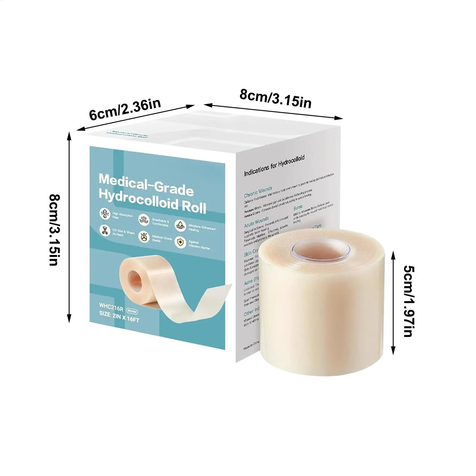 Hydrocolloid Patch Bandages 16.4ft Hydrocolloid Bandage Roll For Wound Care Waterproof Self-Adhesive For Face Body Burn Wound