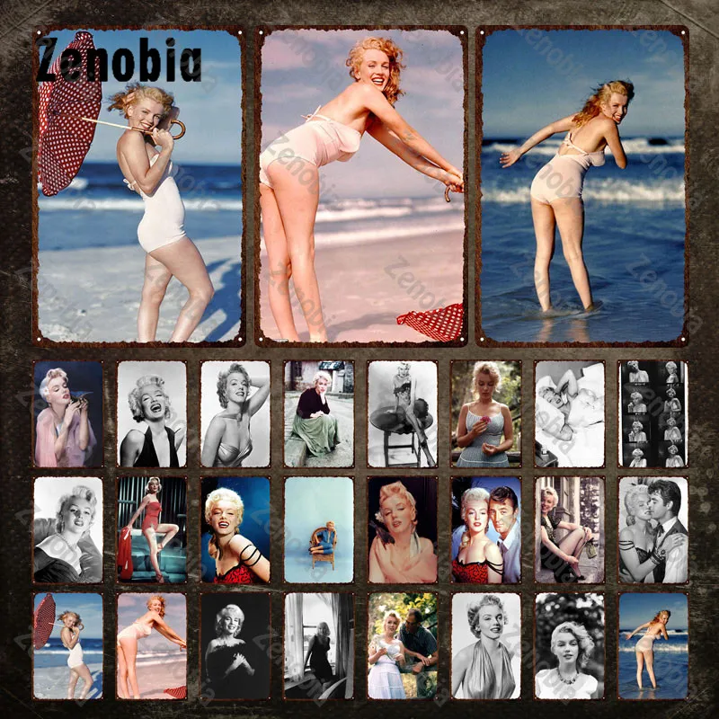 

Tin Signs Retro Sexy Woman Metal Poster Vintage Plaque Metal Signs Seaside Umbrella Decorative Tin Plate Home Wall Decoration