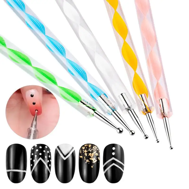 5pcs Professional Nail Dotting Pen 2 Ways Drill Point Pen DIY Swirl Marbleizing Steel Dotting Drawing Pen Set for Nail Art Tool 2