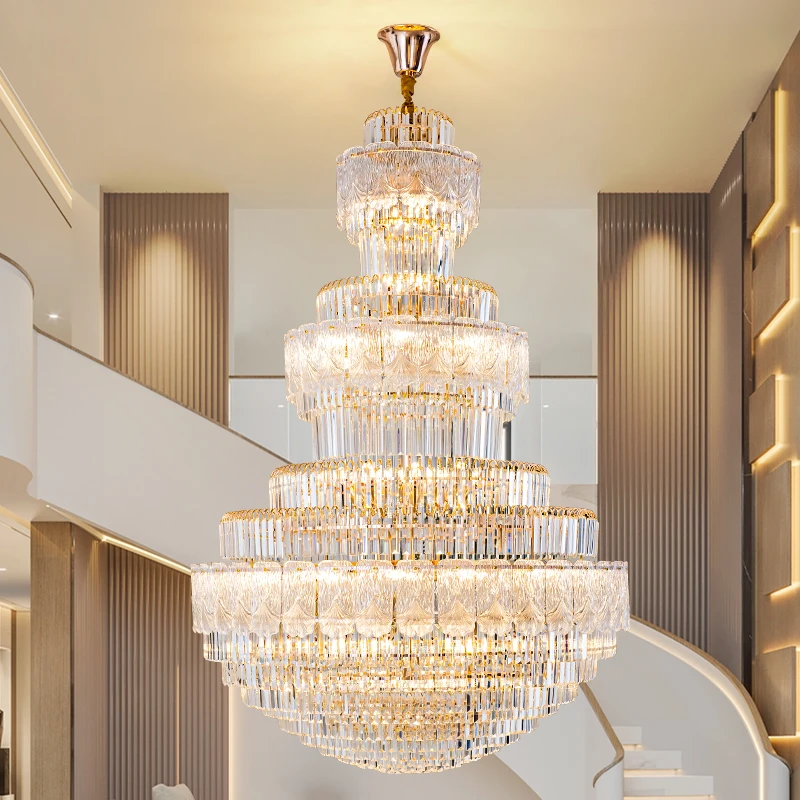 Light Luxury Duplex Loft Lift Empty Living Room Crystal Chandelier