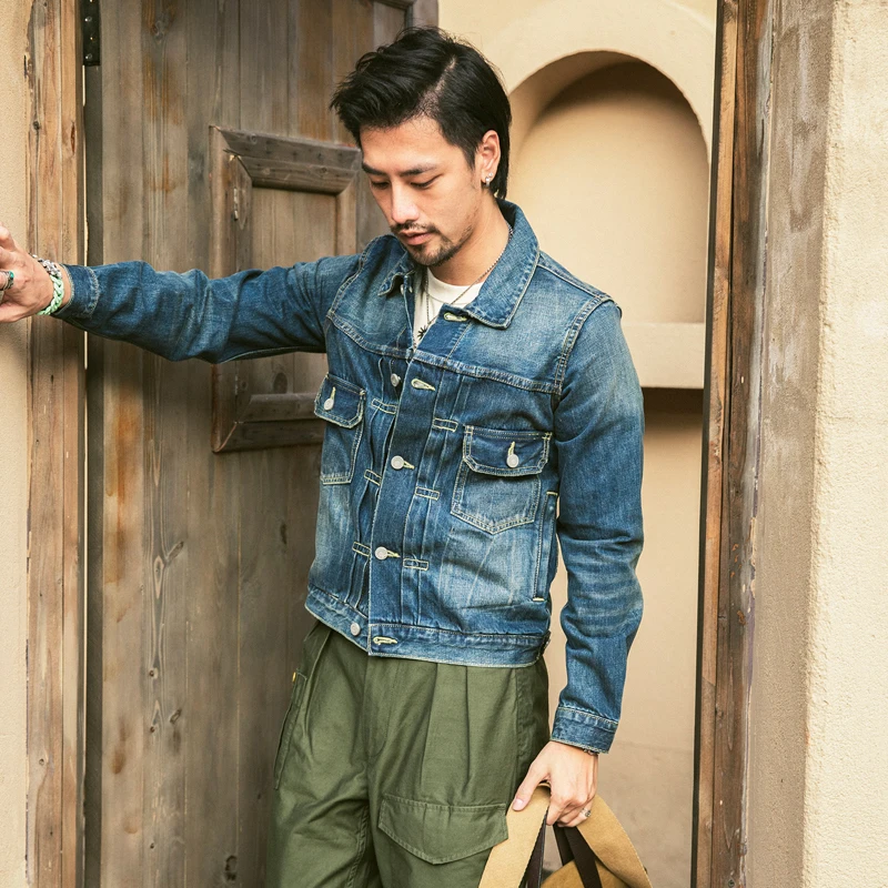 Red Tornado 101 Jean Jacket Damaged Dark Wash 14oz Blue Sevledge