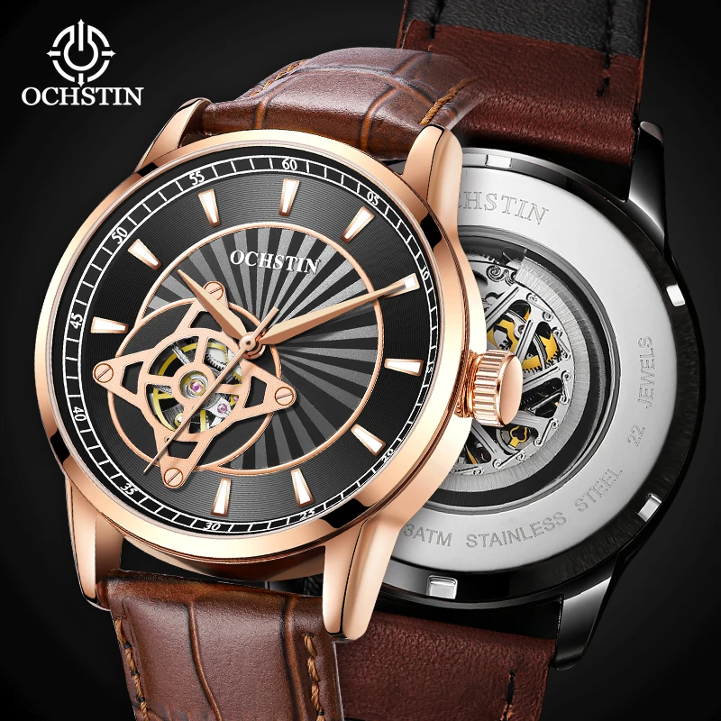 2023 New Mechanical Watch For  Fully Automatic Mechanical Men's Watch Luminous Hollow Out Genuine Leather Strap