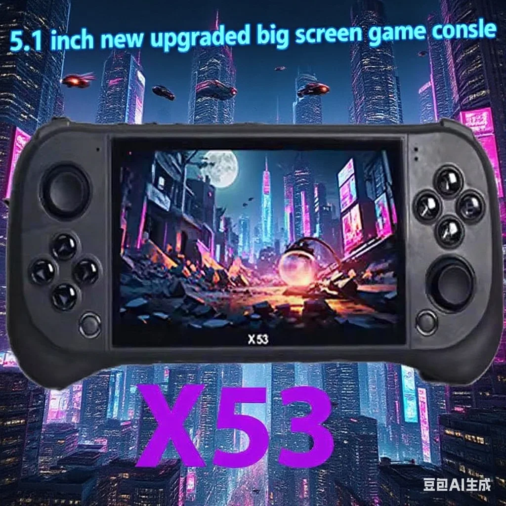 Children's Game Console X53 Handheld Game Console HD 5.1 Inch Large Screen Retro Music Video Playback Watch TV Read E-books