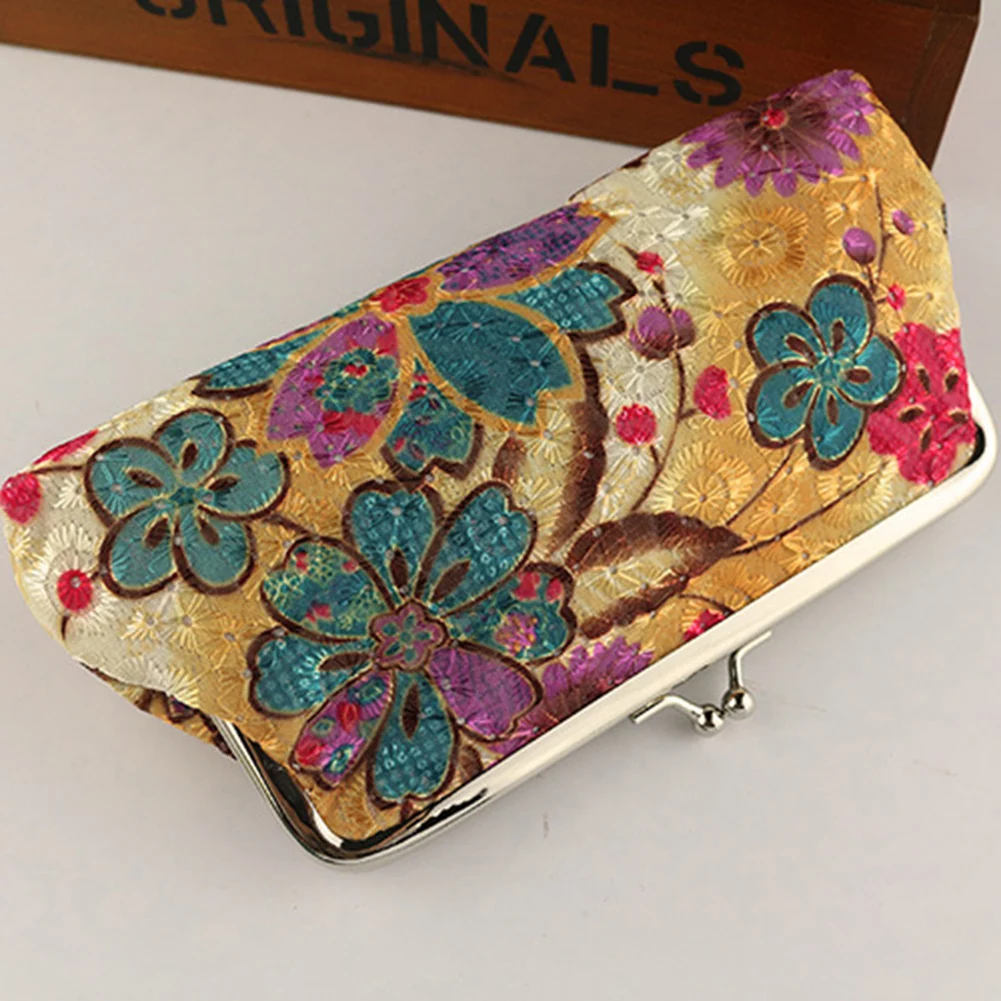 Women Wallet Vintage Flower Kiss Lock Long Coin Purse Phones Keys Holder Gift