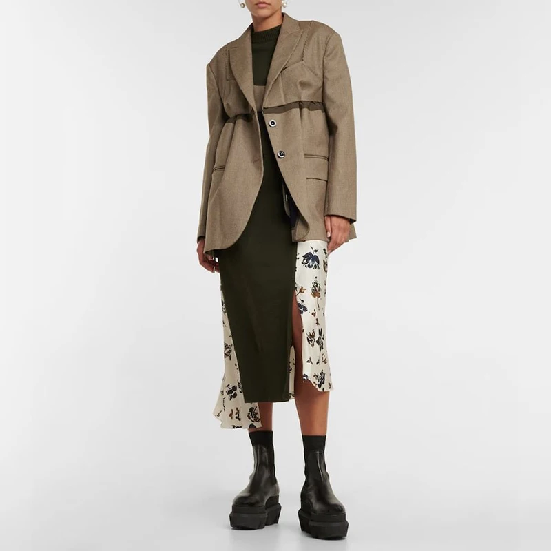 

Splicing false two women's jacket temperament commuting high waist single-breasted suit jacket 2023 Winter New