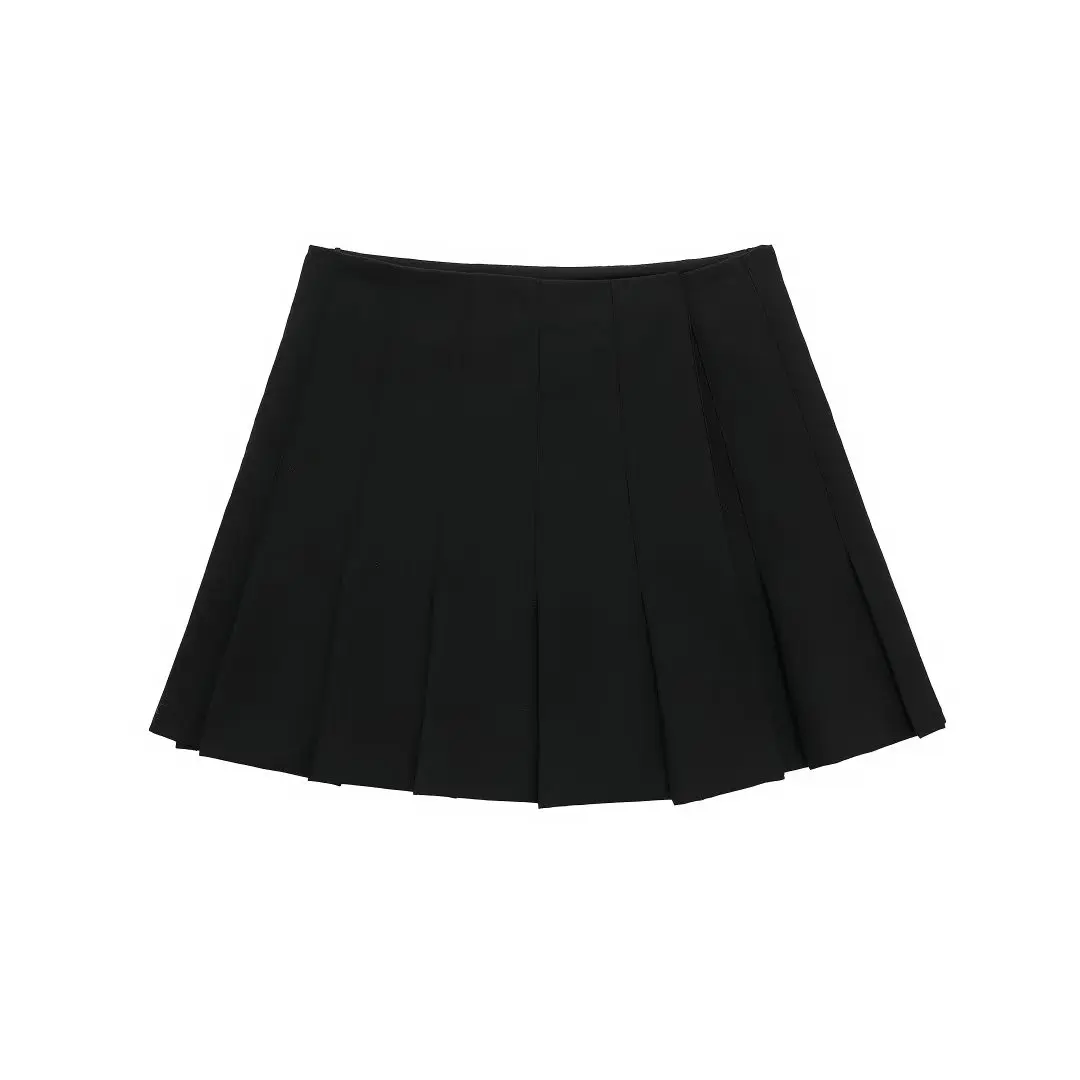 

Women 2023 New Chic Fashion Pleated decoration Solid Versatile Slim Mini Skirt Vintage High Waist Zipper Female Skirts Mujer