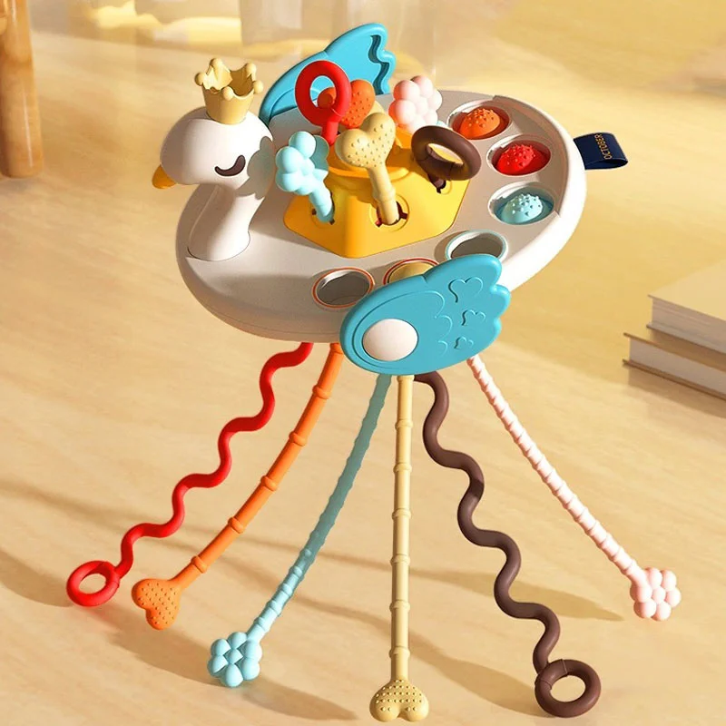 

Montessori String 5 Pull In 1 Developmental Baby Toys Cute Elephant Silicone Teething Toys for Babies Sensory Toys 1 2 3 Years