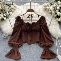 Français Chic Licou Blouses Femininas Bow Flare Manches Hauts Courts Dames HighStreet Blusa Mujer Chemises Décontractées Vêtements Livraison Directe 1
