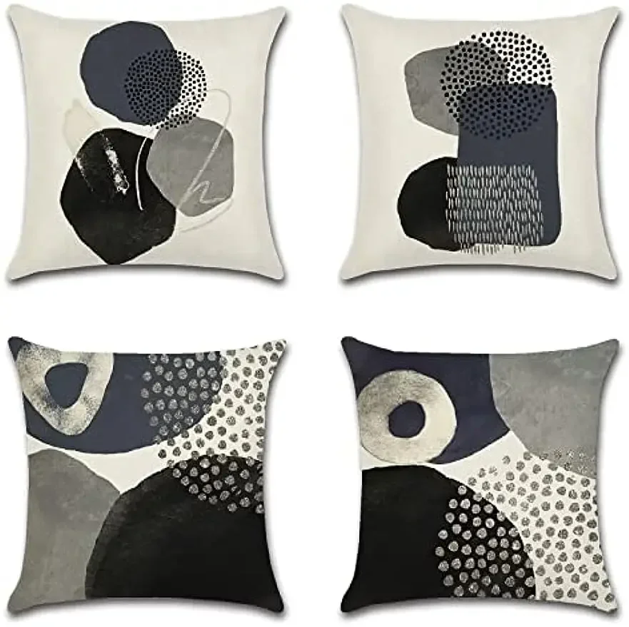 Short Plush Pillowcase 50x50cm Geometric Minimalist Color Modern Home Decoration Cushion Cover Gray Blue Black