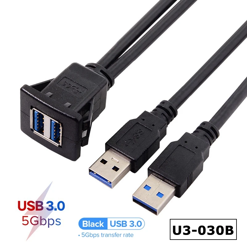 Adaptateur USB Double Port Pour Voiture – Rallonge 145 Cm, Connexion 4+6 Broches, Montage Sur Tableau De Bord