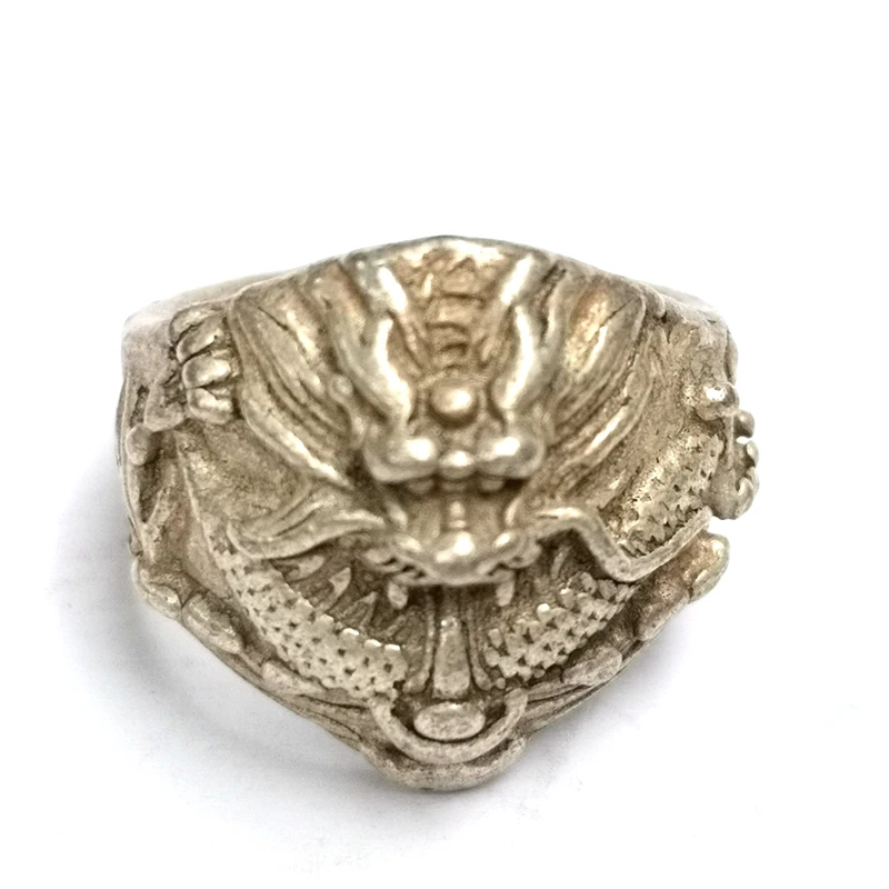 

Chinese Tibet Silver Carving Dragon Ring excellent man woman Gift collection