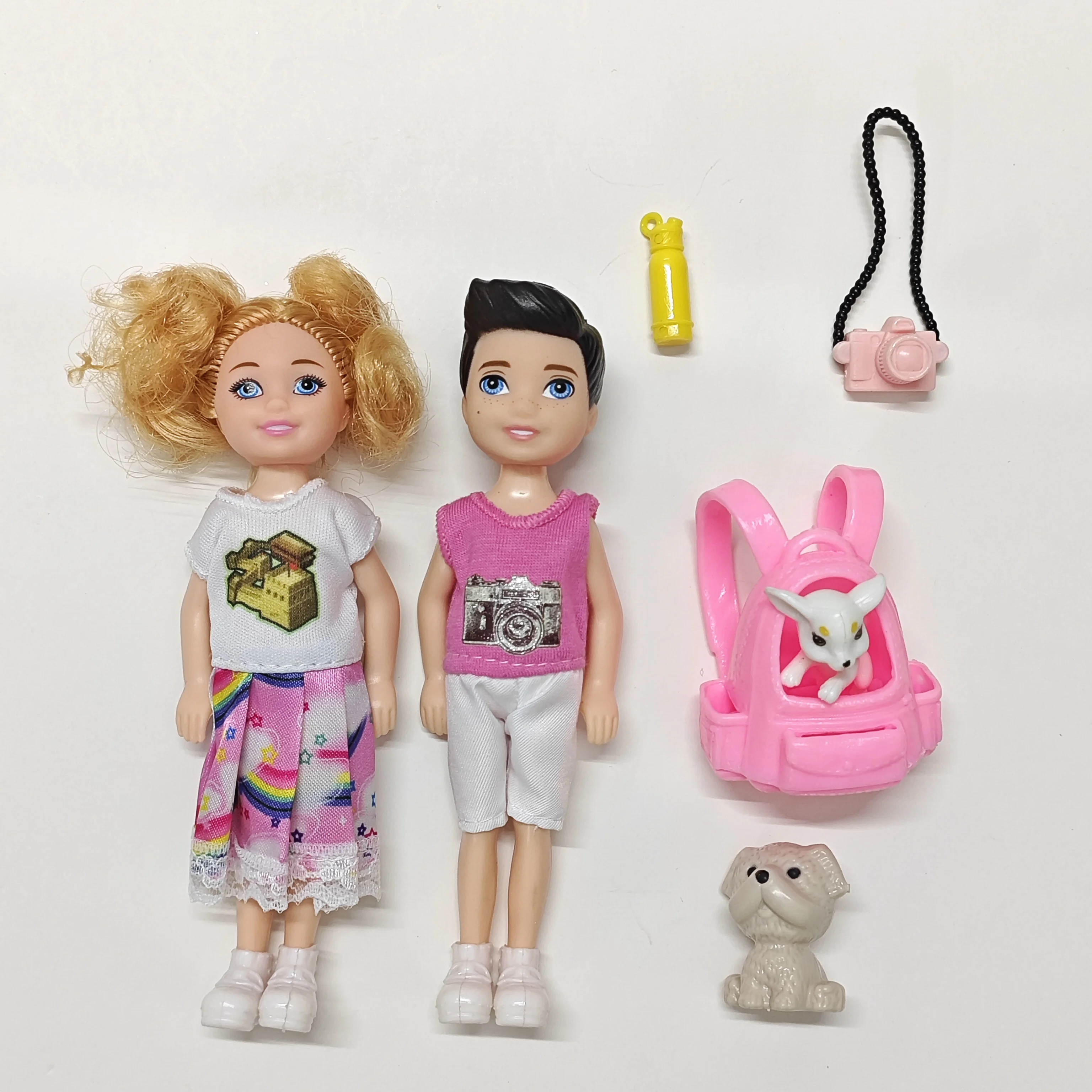 5.5인치 러버 세트 어린이 장난감 검은색 인형 아프리카 소녀 소년 애완동물 미니 카메라 백팩 어린이 놀이 장난감 생일 선물