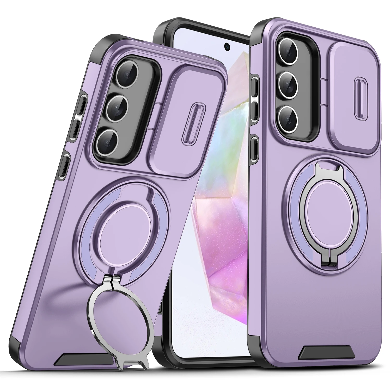 Magnetic Ring Armor Slide Camera Lens Case with Magsafe Wireless Charging Compatibility