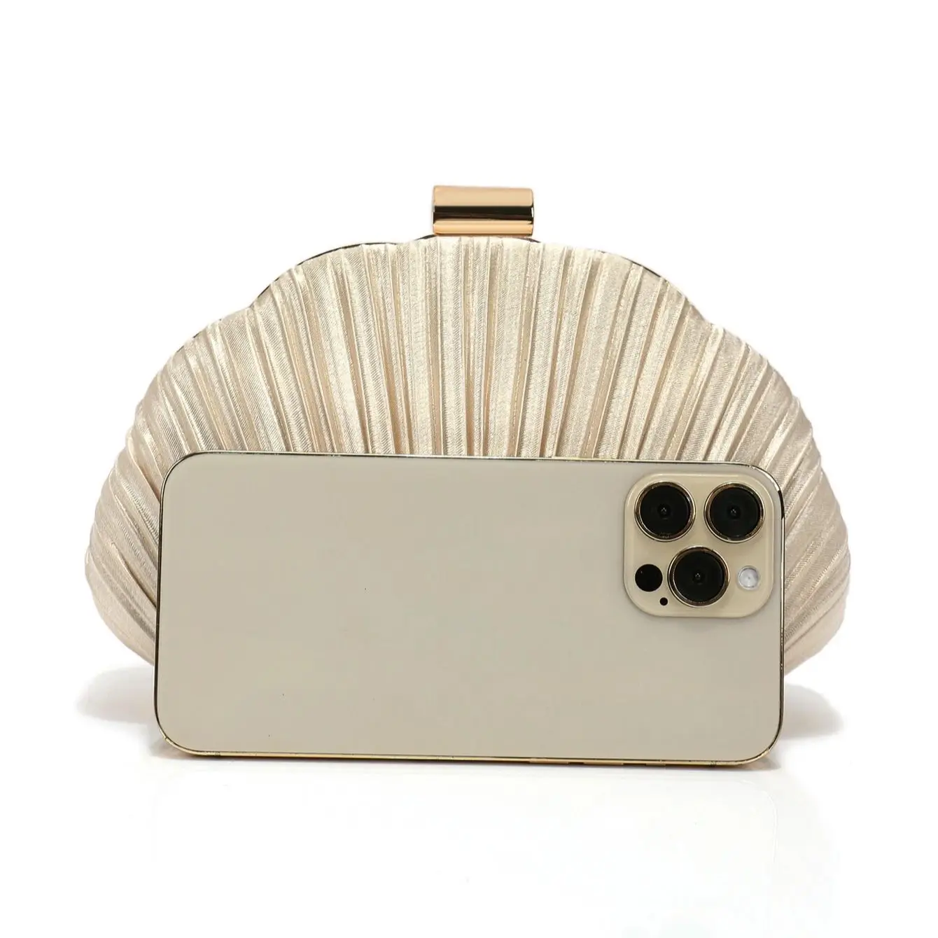 Apricot Glitter Satin Clutch Bag With Shoulder Chain For Women