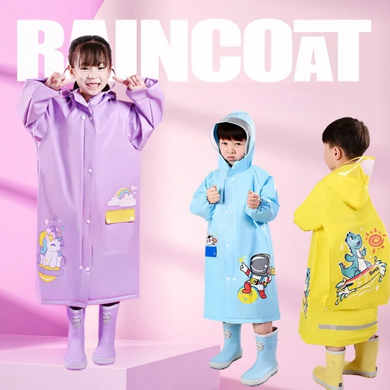 PVC Cute Kids Raincoat, Waterproof Children Dinosaur Unicorn Rain Poncho, Rain Coat Jacket With Backpack Position, Student RainWear, raincoat poncho