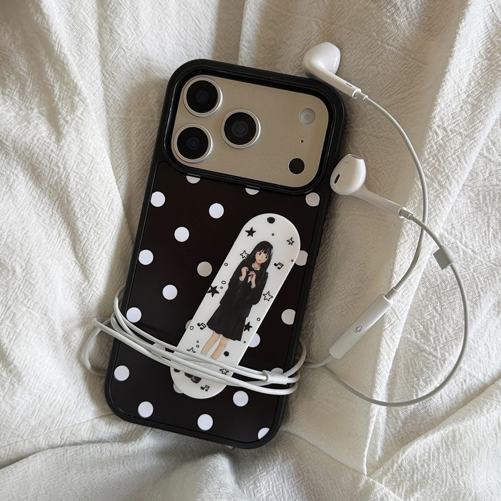 Chic Retro Polka Dot Anime Girl Phone Case - Protective Shockproof Cover