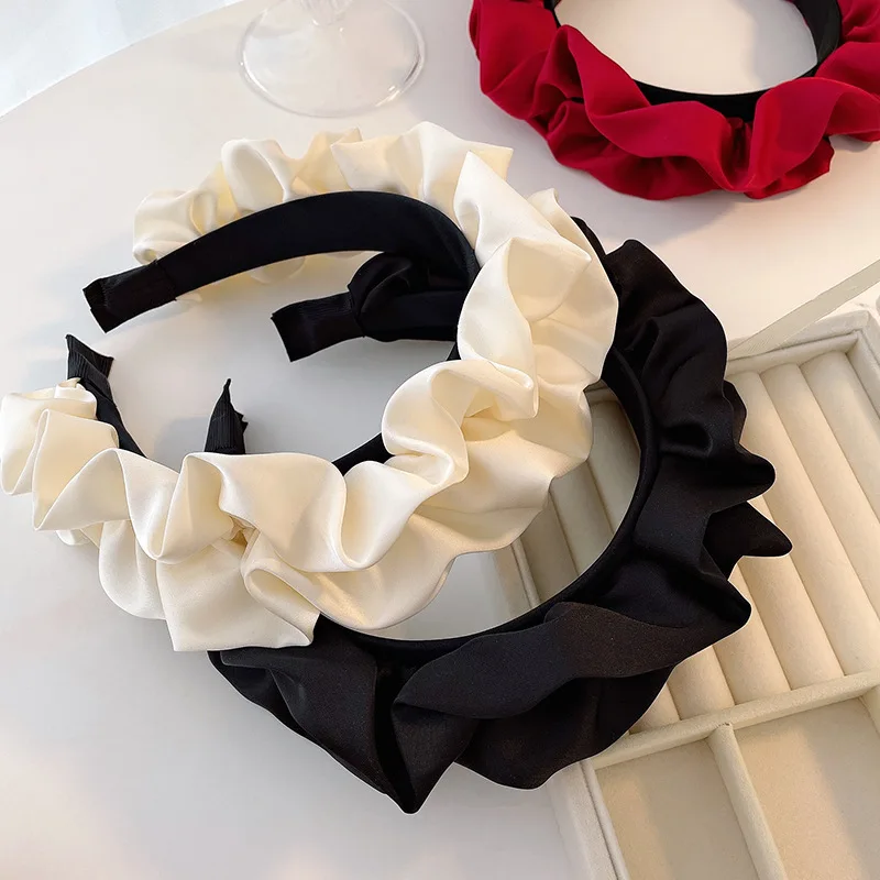Einfarbiges Breitkrempiges Plissiertes Stirnband für Frauen Elegantes Gesichtswasch-Haarband Modisches Mädchen-Haaraccessoire Haargummi