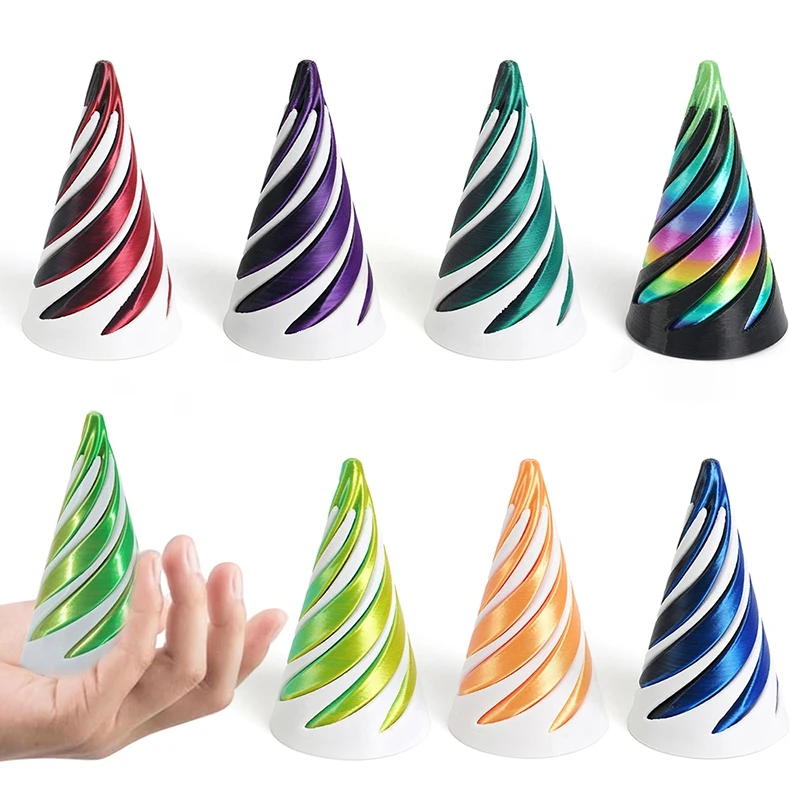 3D Printed Toy 3D Printed Spiral Cone Ornaments Helix Screw Rotating Stress Reducing Tool Pyramid Passthrough Mini Vortex Thread Illusion Gift