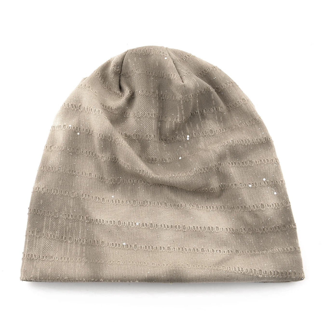 Leichte stapelbare Beanie-Mütze für Damen, Vintage-Strickmütze im Used-Look mit silbernem Splatter-Print, Herbst-Winter-Skullies-Mütze – Detail 10