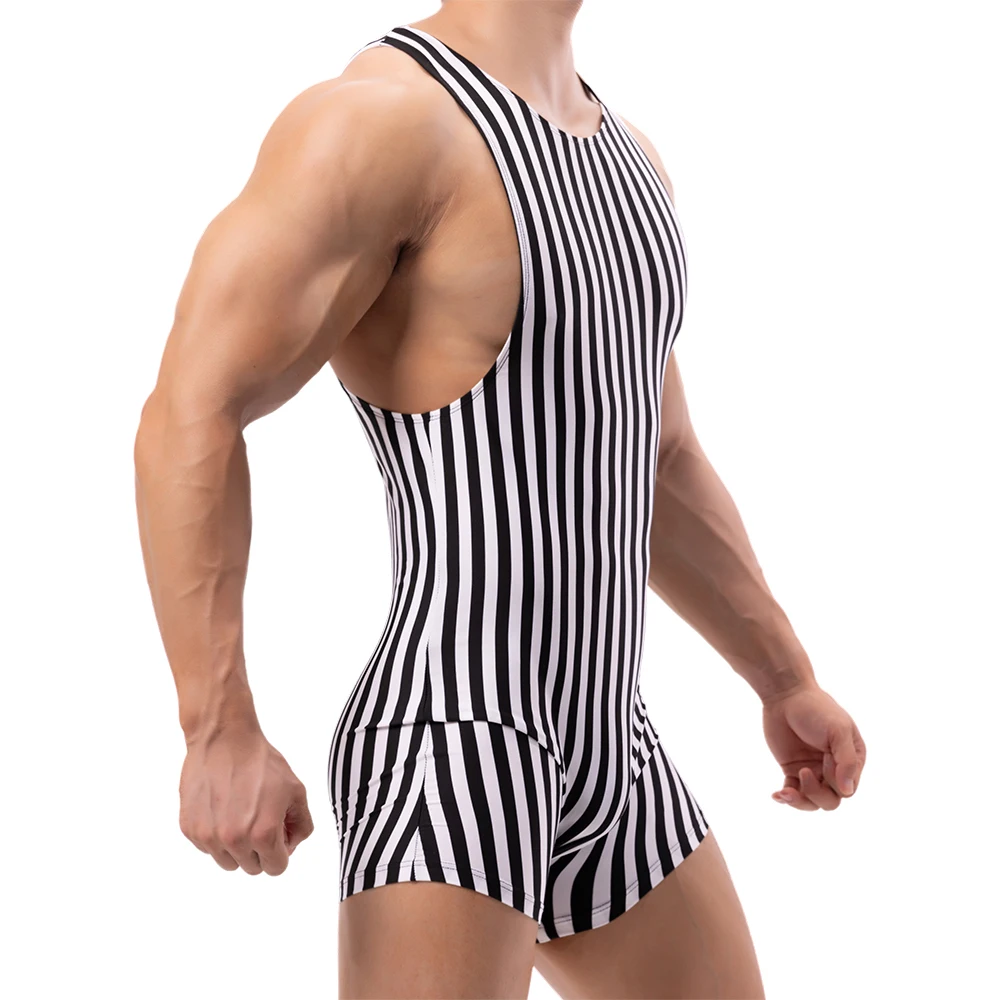 Men Underwear Mens Striped Bodysuits Undershirts Boxers Sleeveless Fitness Wrestling Singlet Slip Jumpsuits Leotard Seamless Rompers For Compression T Shirt