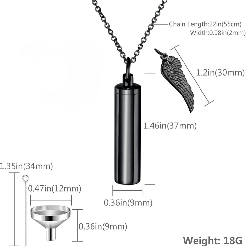 Ashes Pendant Cylindrical Small Wings Memory Pet Cat Dog Necklace for cremation jewelry