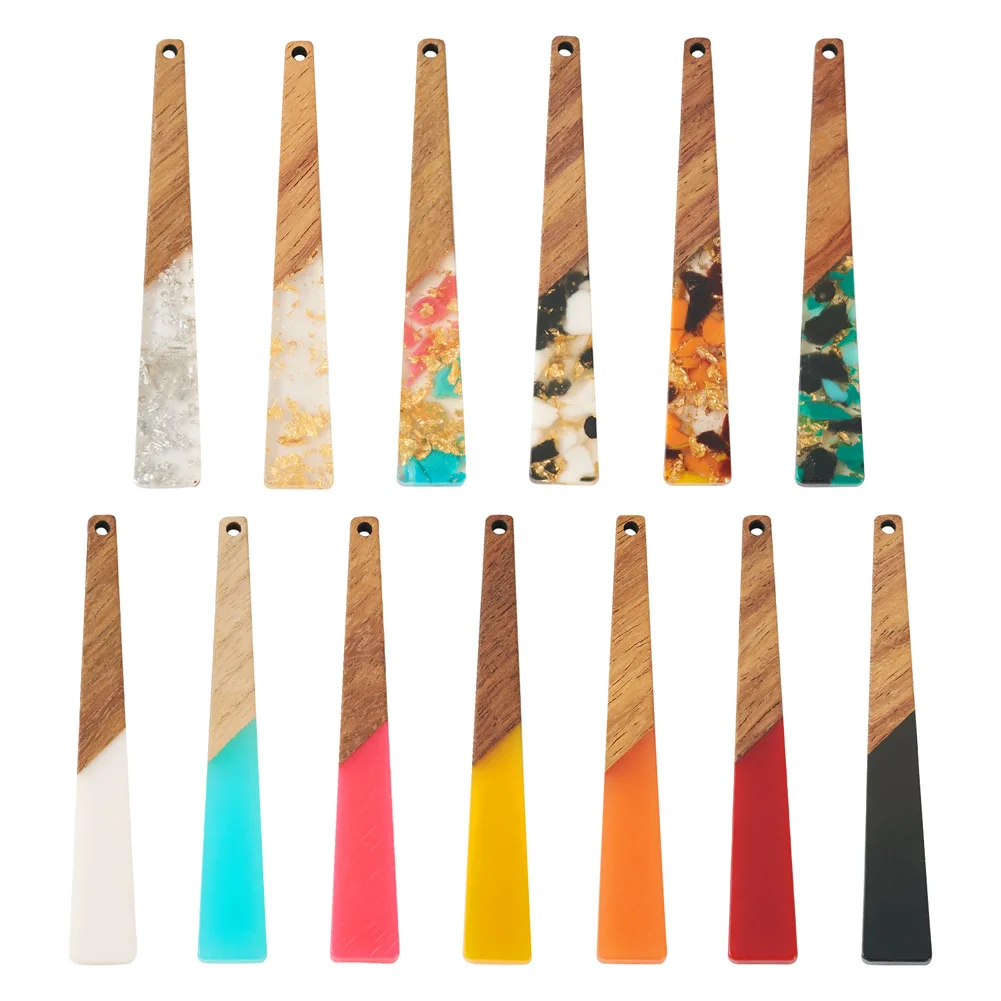 20pcs Translucent Resin & Walnut Wood Big Pendants Trapezoid Charm for Jewelry Making DIY Handmade Dangle Earring