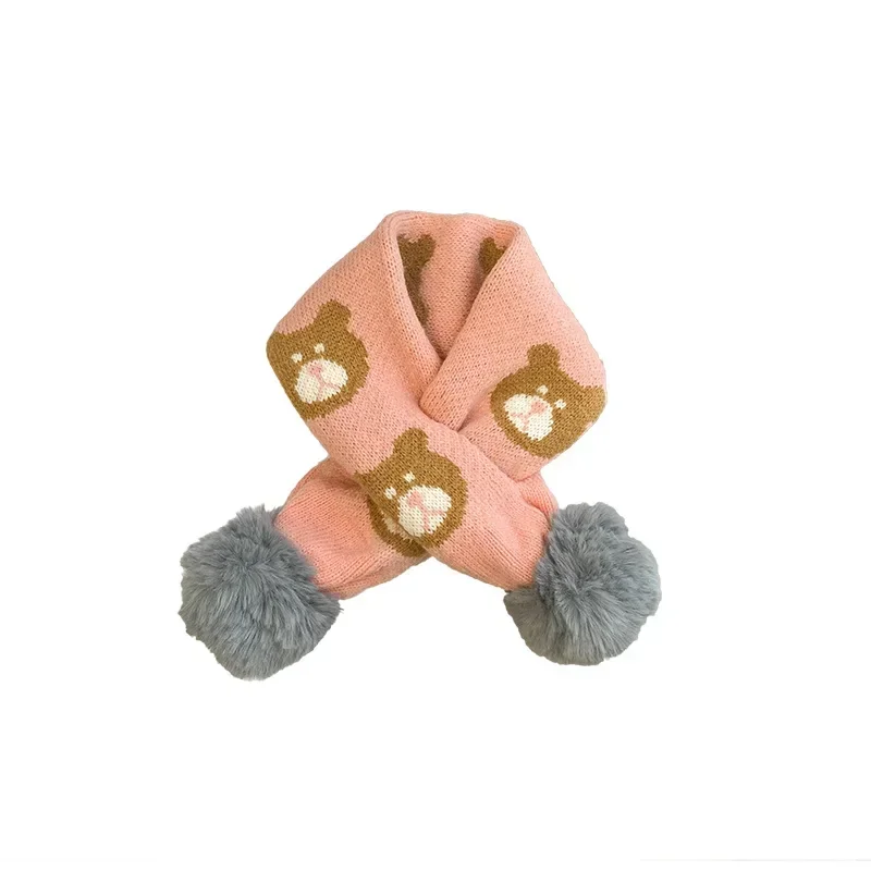 Children's Scarf Winter Trendy New Baby Knitted Wool Scarf Cross Hairball Versatile Windproof Boys and Girls' Neck