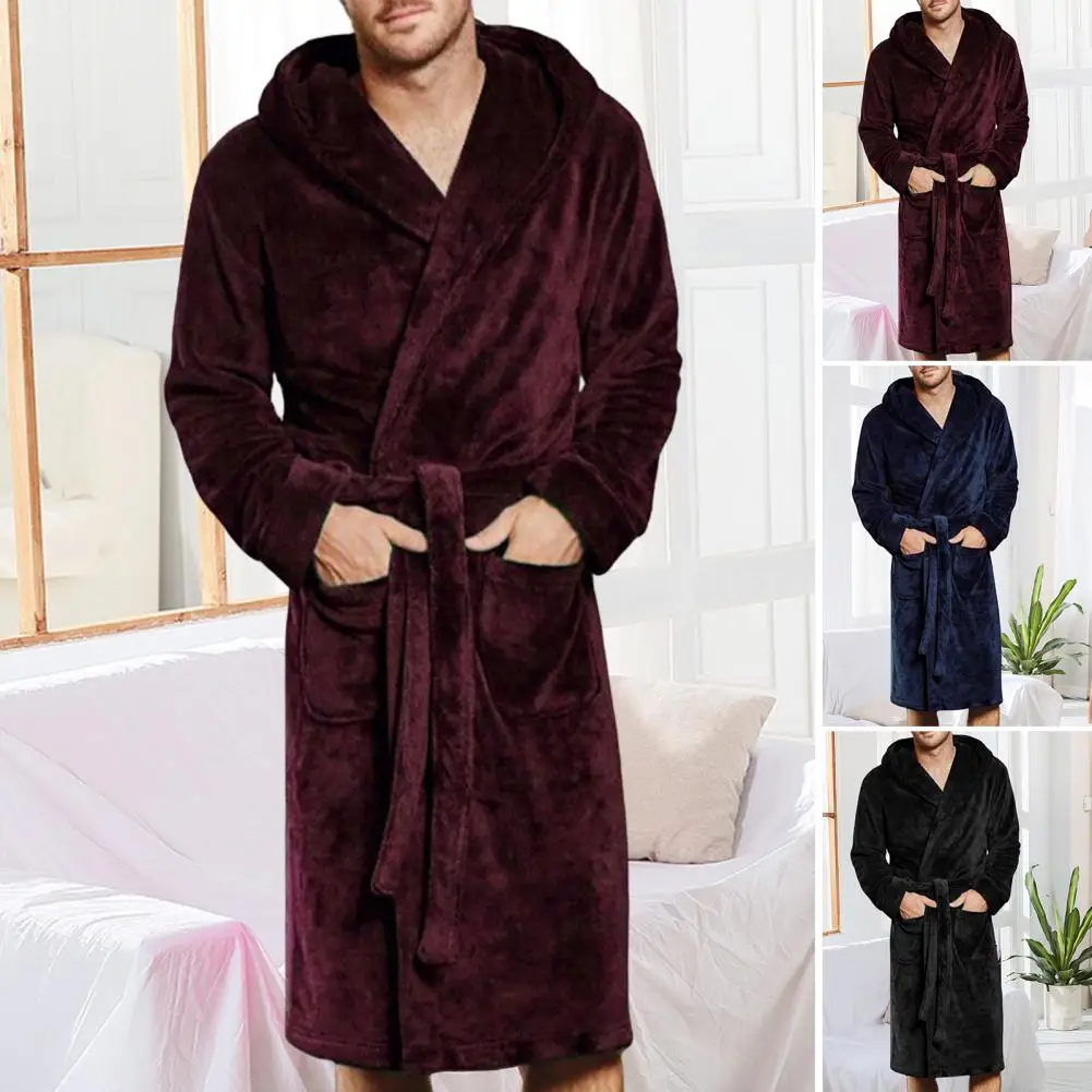 Men's Fleece Bathrobe Autumn Winter Men's Loungewear - Temu