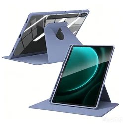 360° Rotating Clear Acrylic Tablet Case with Pencil Holder and Auto Sleep/Wake - Tab A9 X110 X115 (XZYKL - Purple)