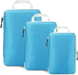 Compression Packing Cubes - Lightweight Space - Saving Travel Organizer Set (3Pcs Set Sky blue)