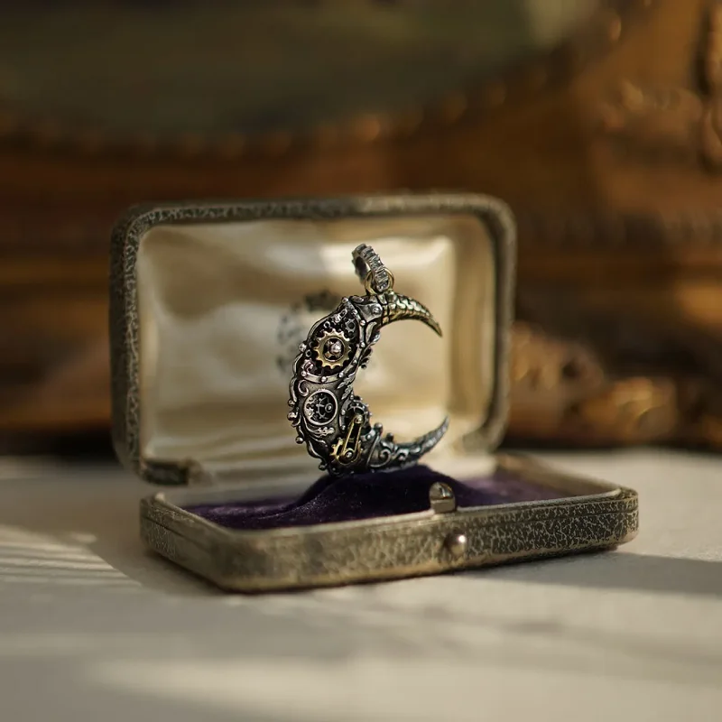 

Винтажное модное индивидуальное ожерелье с Лунной шестерней, подвеска в стиле стимпанк, длинная цепь для свитера, банкетное ювелирное изделие, аксессуары, подарок